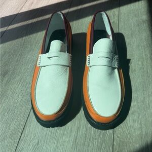Men's Leather Marc Nolan Penny Loafers in White and Orange